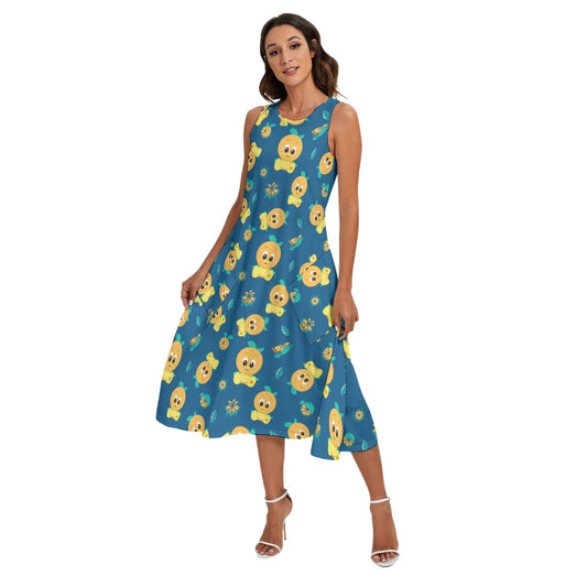 Cheerful Citrus Bird - Women’s Diagonal Pocket Midi Dress