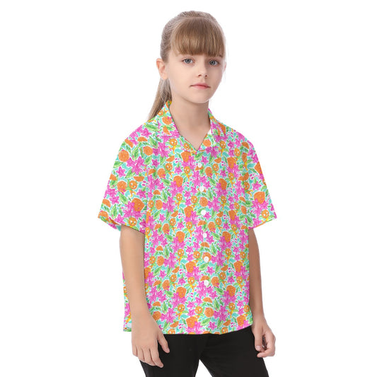 Tropical Citrus Bloom - Kid's Hawaiian Button Up Shirt