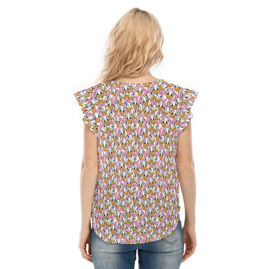 Many Faces of Sassy Duck - Women’s Flutter Sleeve Top