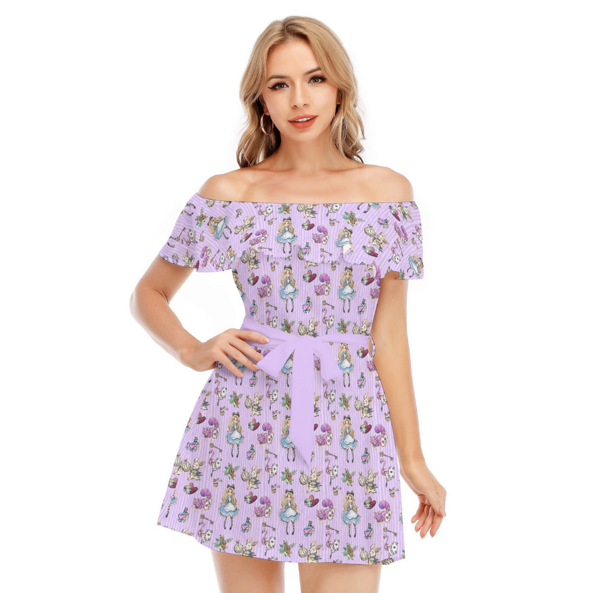 Whimsical Curious Adventure - Women's Off-shoulder Ruffle Dress
