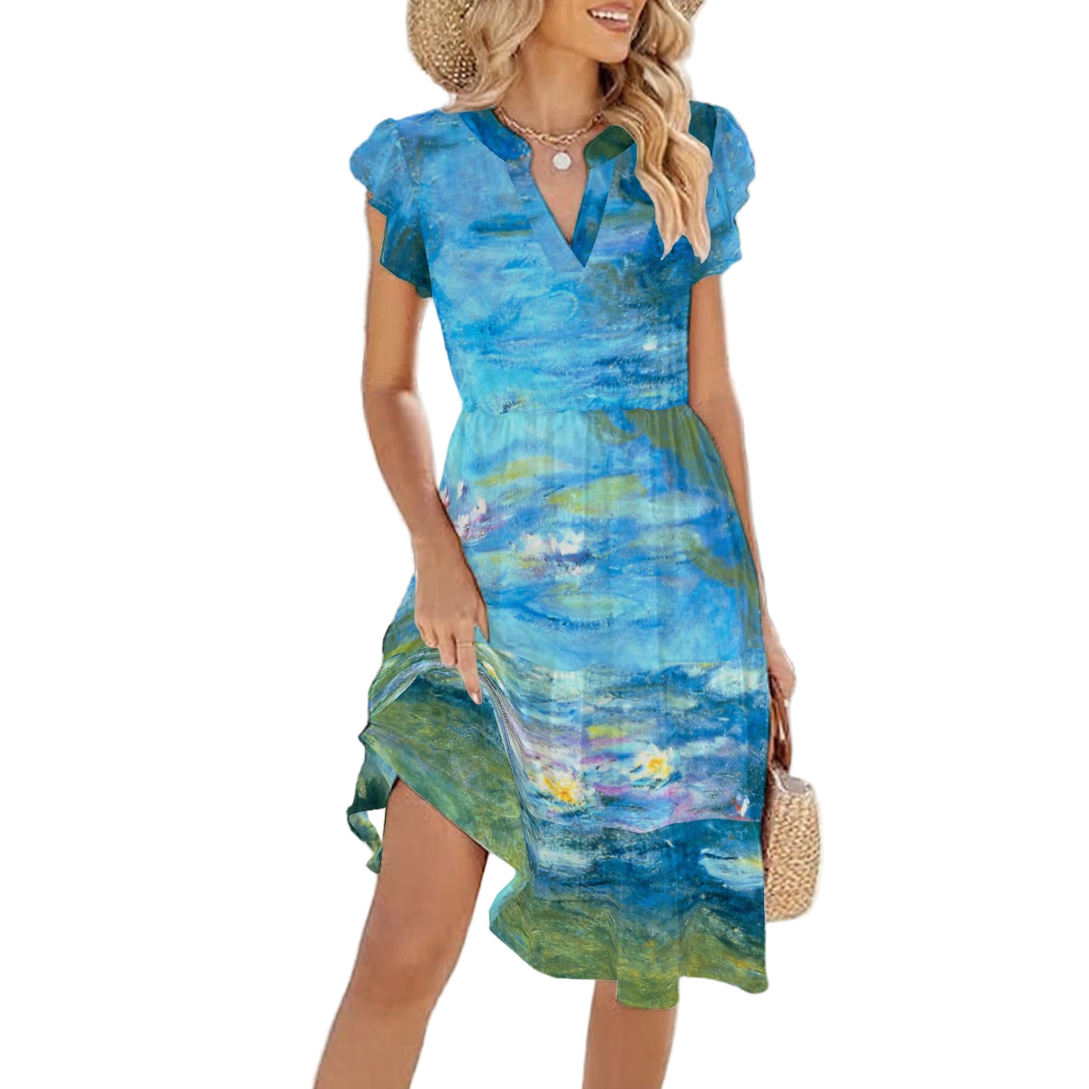 Monet Water Lillies - Women's Tiered Pocket Midi Dress