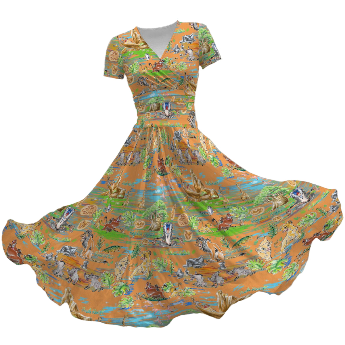 Savanna Sunset Stories - Women's V-Neck Ruched Midi Dress