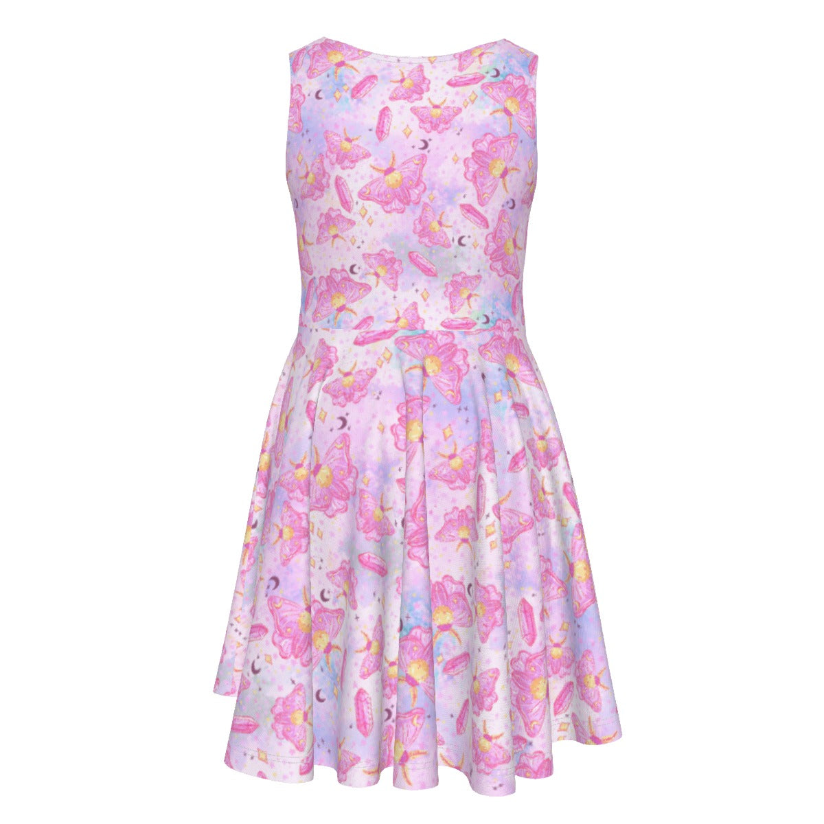 Pink Crystal Lunar Moths - Kid's Sleeveless Skater Dress