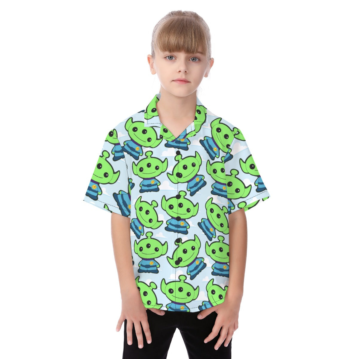 Little Green Space Aliens - Kid's Hawaiian Button Up Shirt