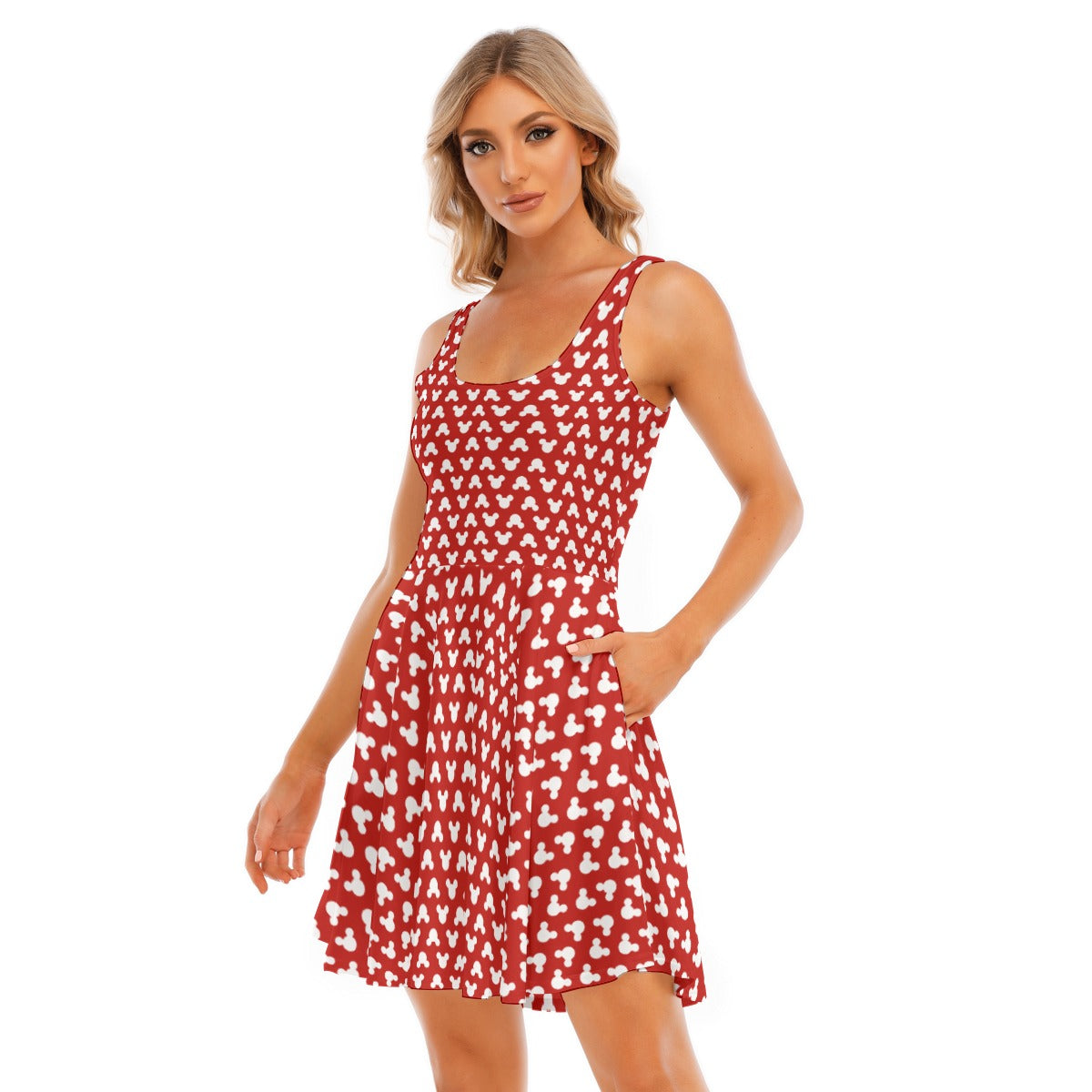 Playful Polka Dot Ears - Women's Sleeveless Pocket Skater Dress