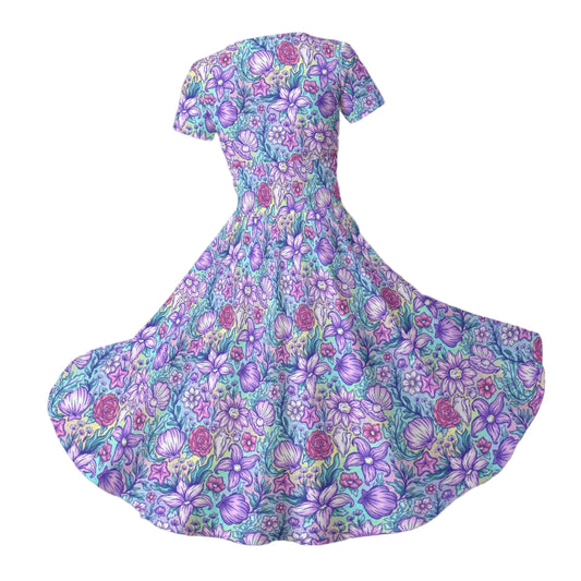 Fairytale Florals – Mermaid Princess - Women's V-Neck Ruched Midi Dress