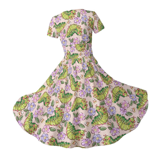 Cheerful Caterpillar Garden - Women's V-Neck Ruched Midi Dress