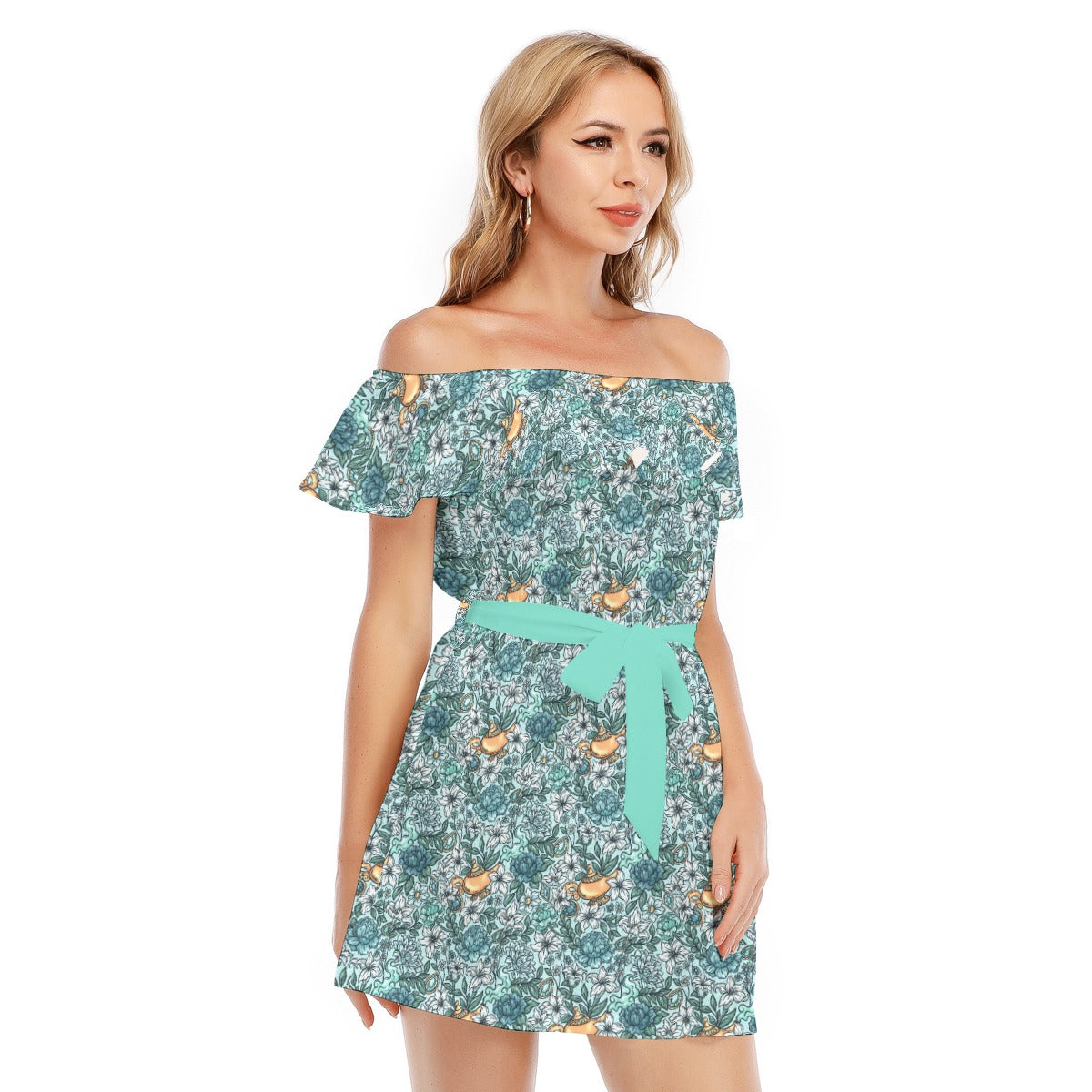 Fairytale Florals - Arabian Princess - Women's Off-shoulder Ruffle Dress