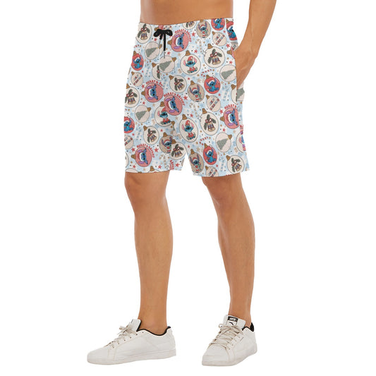 Festive Elf and Ornament Fun - Men’s Pocket Beach Shorts