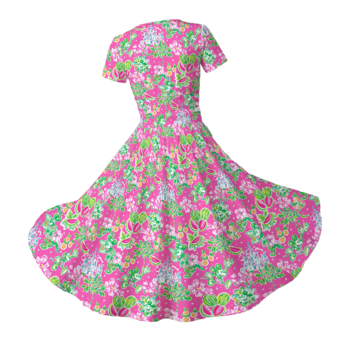 Bright Tropical Vibes - Watermelon Mouse Duo - Women's V-Neck Ruched Midi Dress