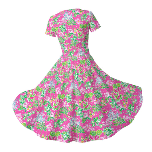 Bright Tropical Vibes - Watermelon Mouse Duo - Women's V-Neck Ruched Midi Dress