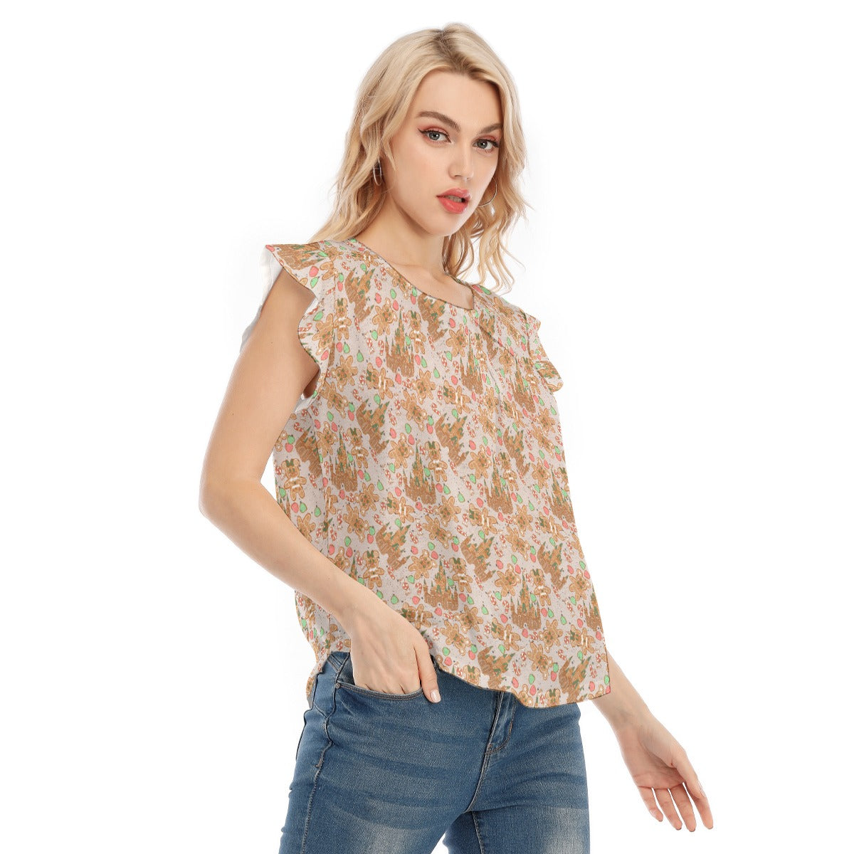 Festive Gingerbread Treats - Women’s Flutter Sleeve Top