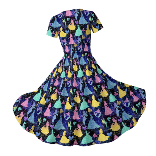 Princess Glitter Silhouettes - Women's V-Neck Ruched Midi Dress