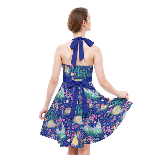 Enchanted Forest Romance - Women's Halter Vintage Pocket Dress