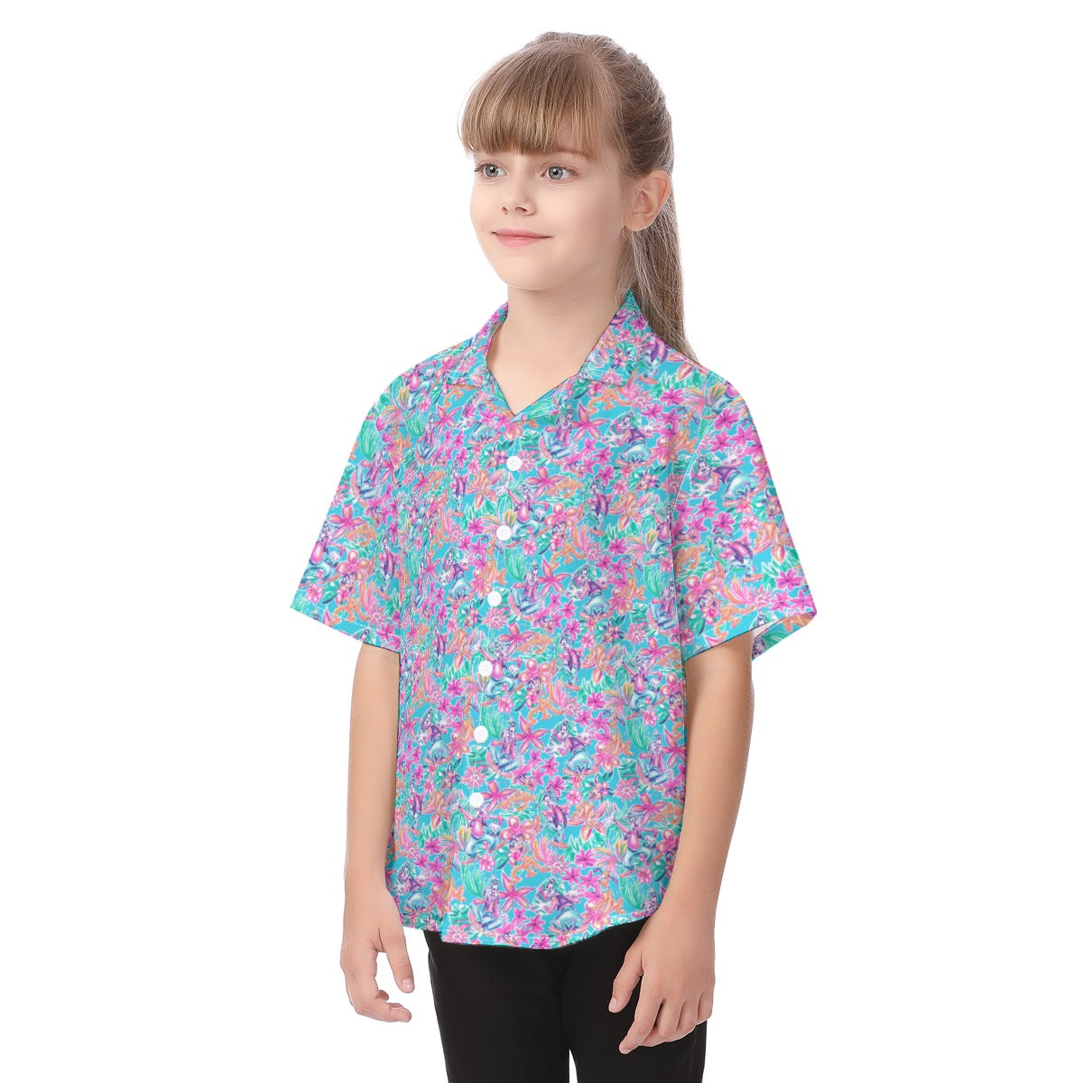 Tropical Bloom Fiesta - Playful Duoluto - Kid's Hawaiian Button Up Shirt