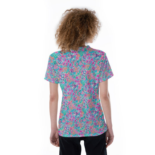 Tropical Bloom Fiesta - Playful Duo - Women's Short Sleeve V-Neck T-Shirt