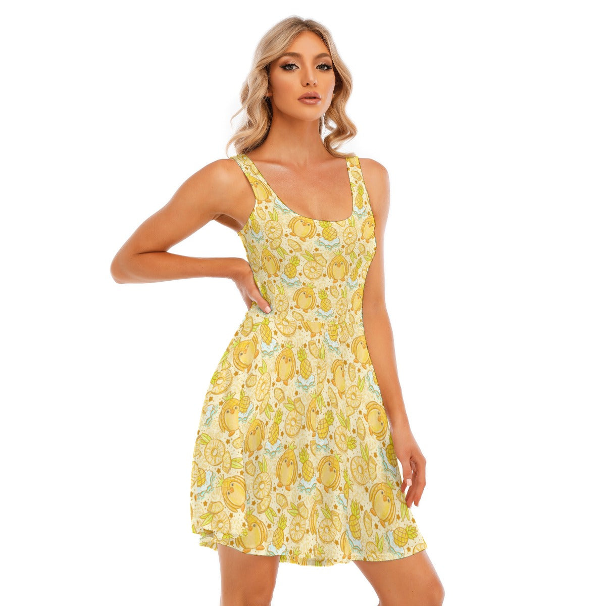 Fruitimals - Pineapple Penguins - Women's Sleeveless Pocket Skater Dress