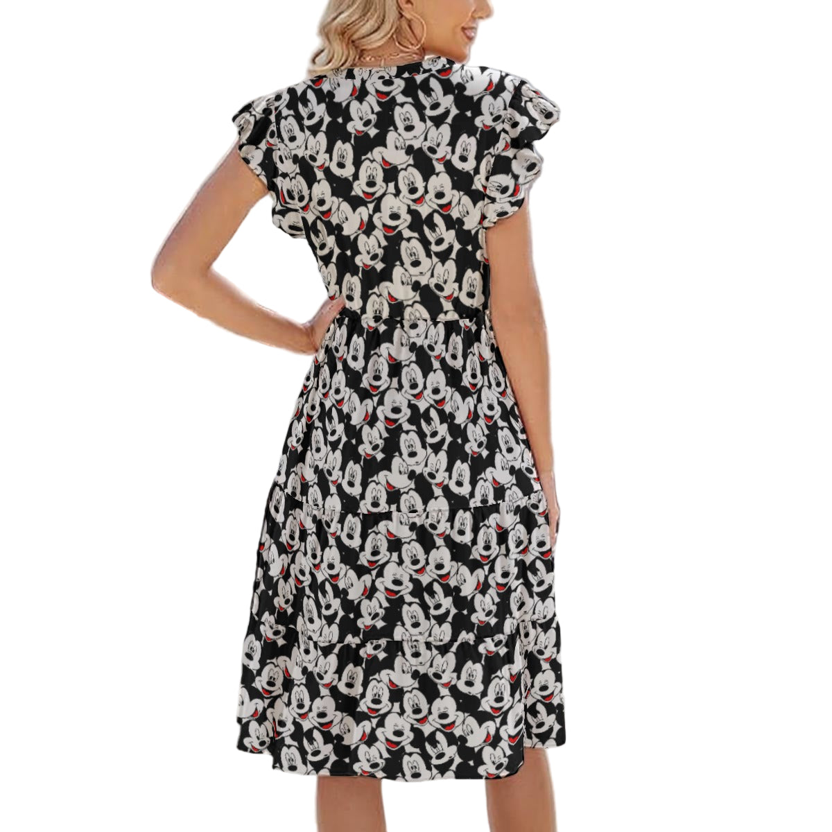 Many Faces of Classic Mouse - Women's Tiered Pocket Midi Dress