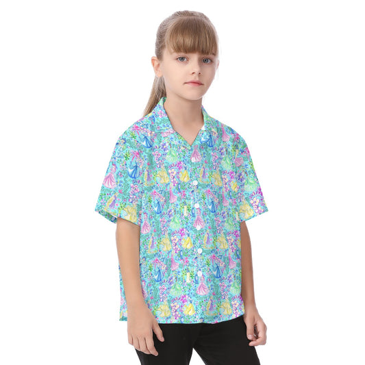 Bright Tropical Princess - Royal Garden Mashup - Kid's Hawaiian Button Up Shirt