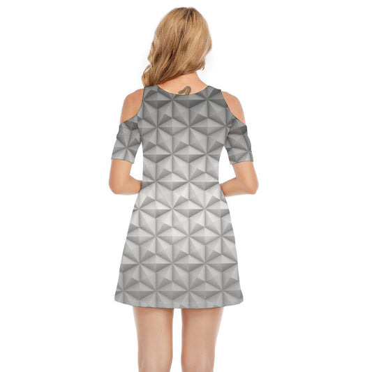 Geometric Silver Sphere - Women's Cold Shoulder Cotton Dress