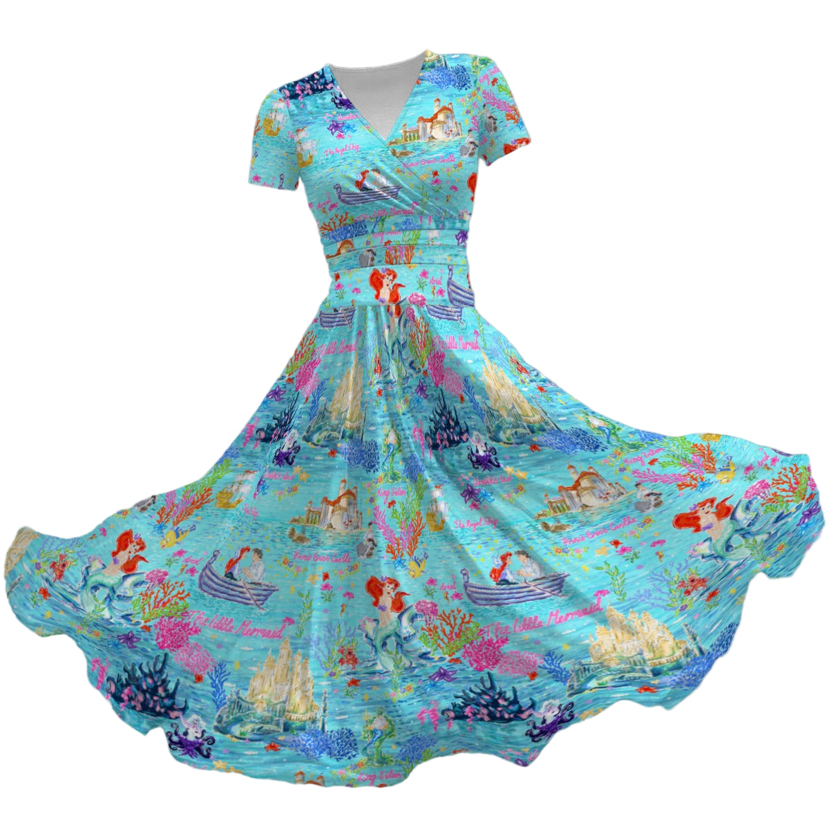 Ocean Wonderland Dreams - Women's V-Neck Ruched Midi Dress