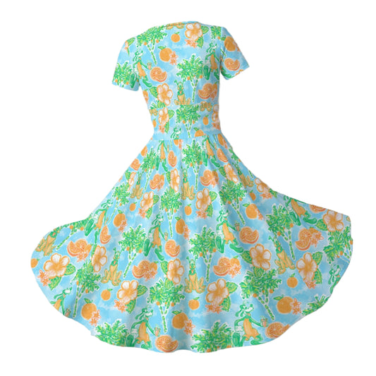 Neon Tangerine Island Pals - Women's V-Neck Ruched Midi Dress