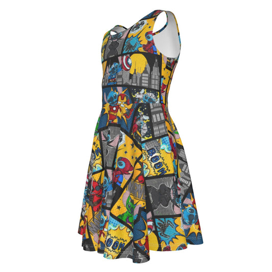 Superhero Stitch - Comic Action - Kid's Sleeveless Skater Dress