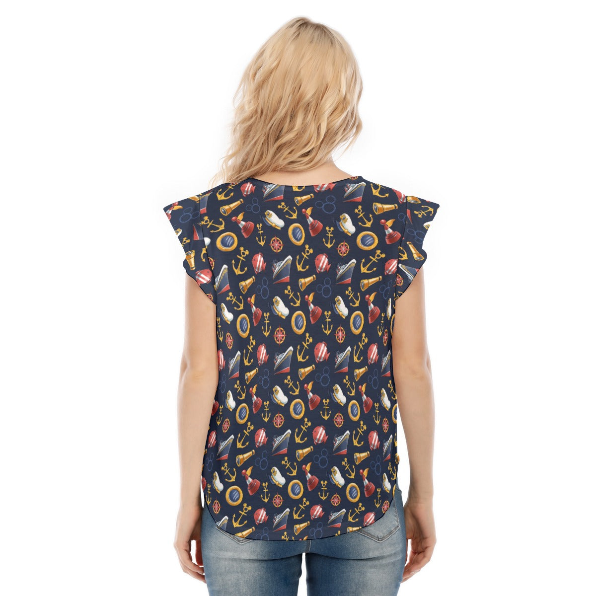 Mouse Ear Nautical Icons - Women’s Flutter Sleeve Top