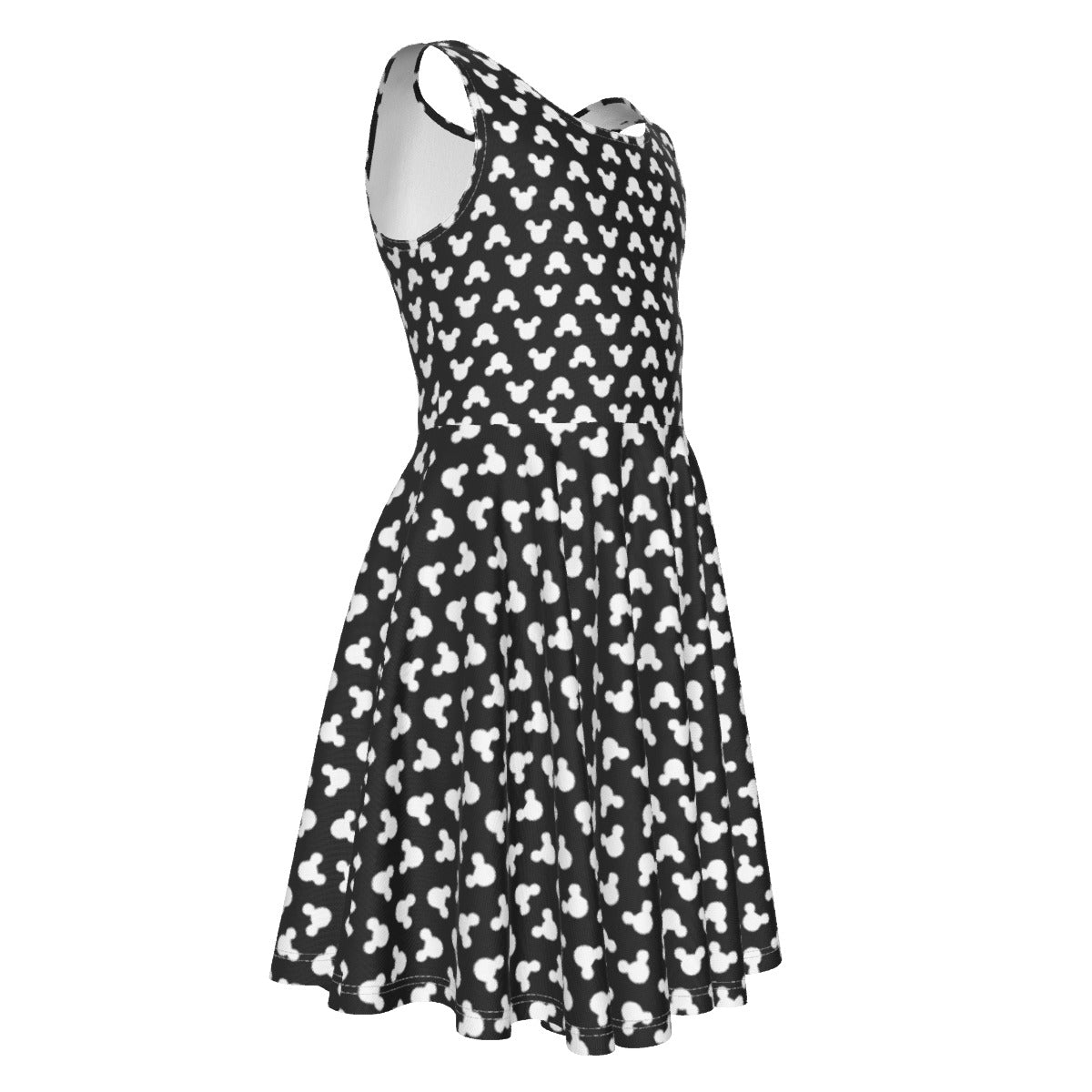 Playful Polka Dot Ears Black - Kid's Sleeveless Skater Dress