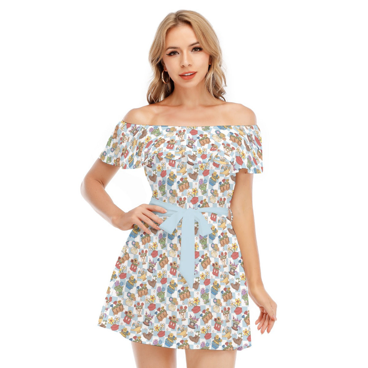 Flourishing Fairytale Pots - Women's Off-shoulder Ruffle Dress