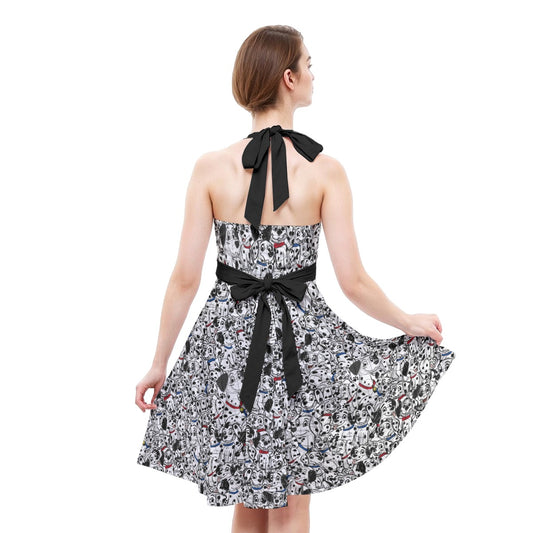 Sketchy Spotted Puppies - Women's Halter Vintage Pocket Dress
