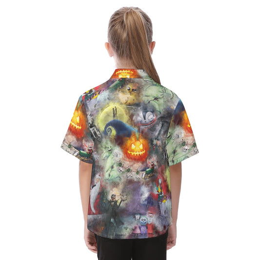 Watercolor Nightmare Town - Kid's Hawaiian Button Up Shirt