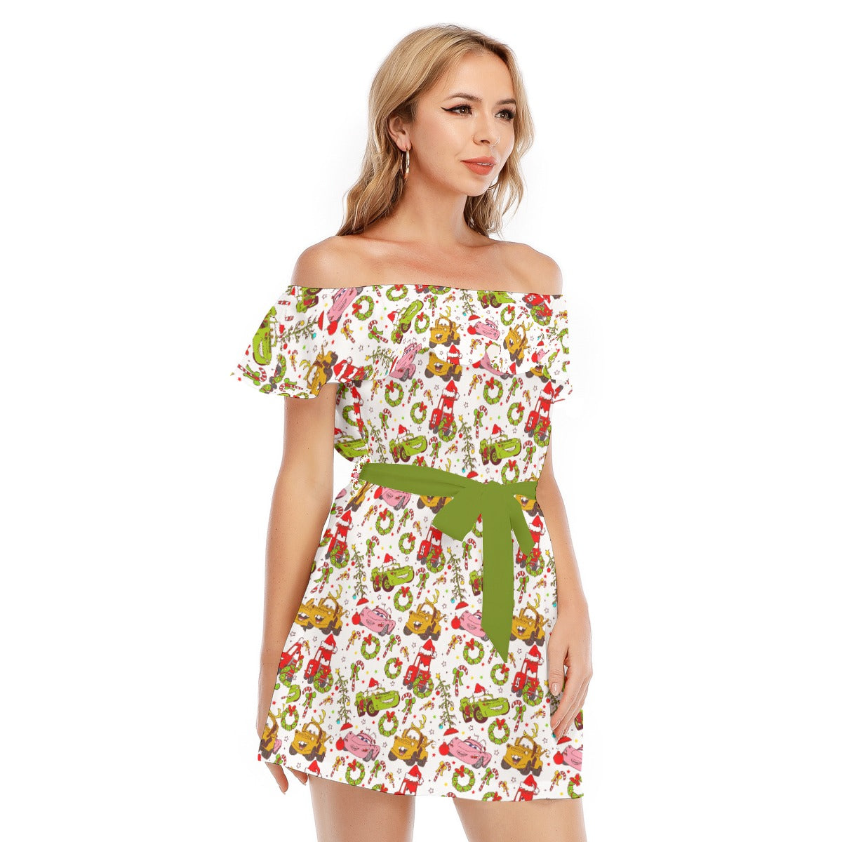 Holiday Race Day - Women's Off-shoulder Ruffle Dress
