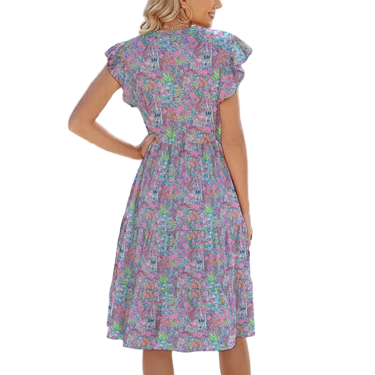 Bright Tropical Dreams - Enchanted Squeaky Helpers - Women's Tiered Pocket Midi Dress