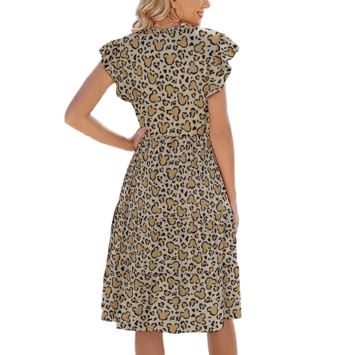 Mouse Ears Animal Print - Women's Tiered Pocket Midi Dress