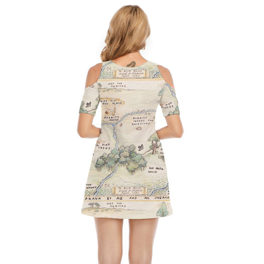 Hundred Acre Map - Women's Cold Shoulder Cotton Dress