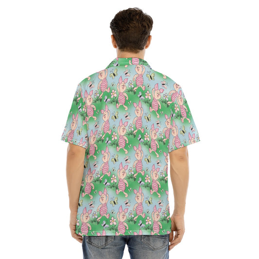 Sketched Shy Friend and Butterflies - Men's Hawaiian Button Up Shirt