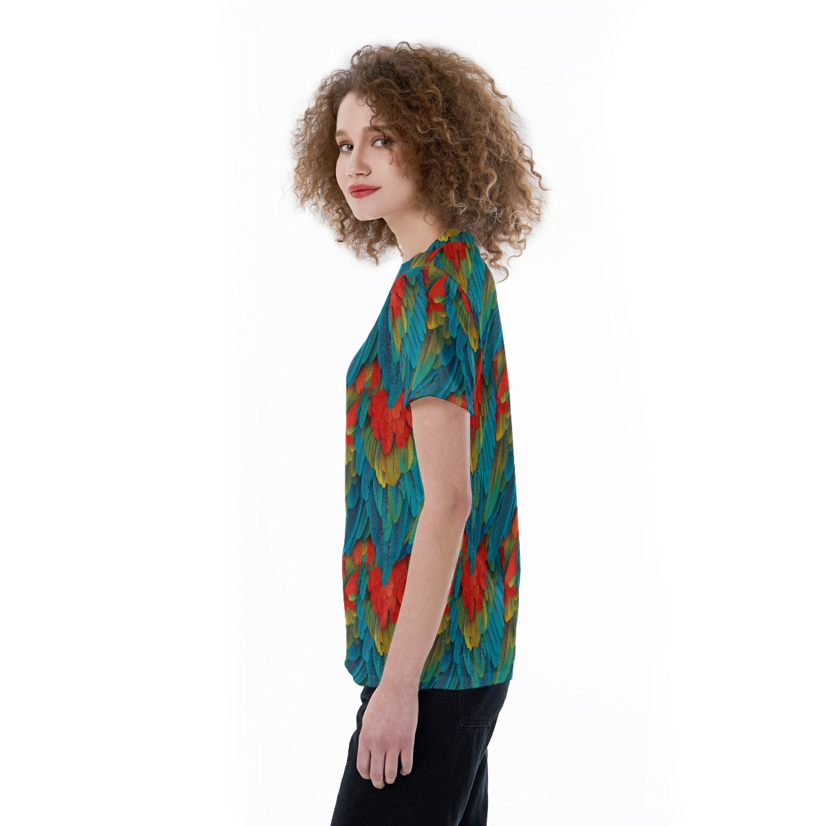 Animal Print - Macaw Parrot - Women's Short Sleeve V-Neck T-Shirt