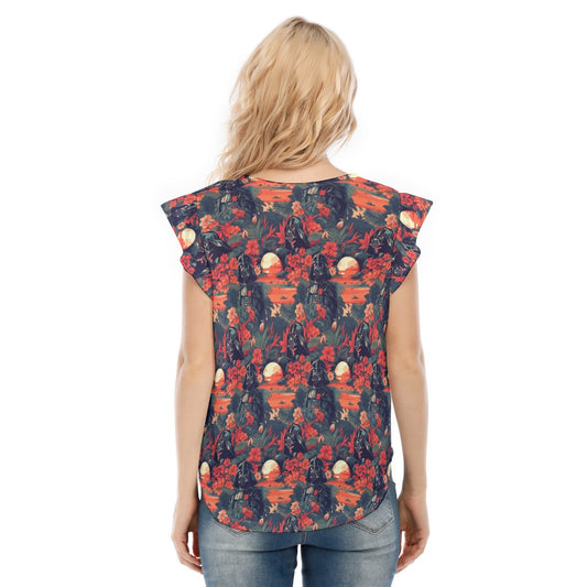 Tropical Dark Side Escape - Women’s Flutter Sleeve Top