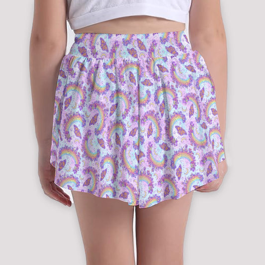 Monarch Butterflies & Rainbows - Girls’ Flowy Pocket Shorts