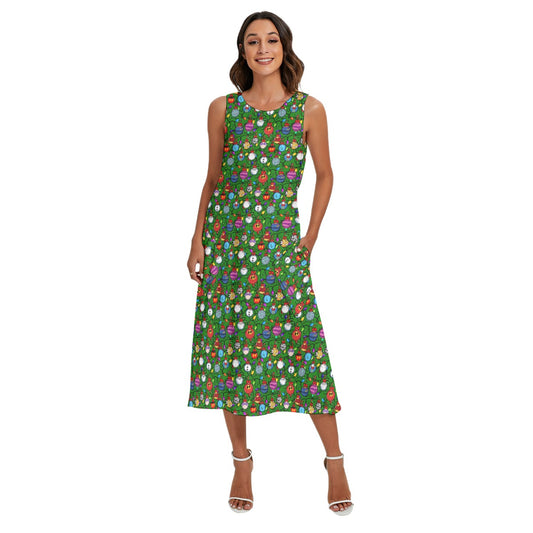 Festive Character Baubles on Green - Women’s Diagonal Pocket Midi Dress