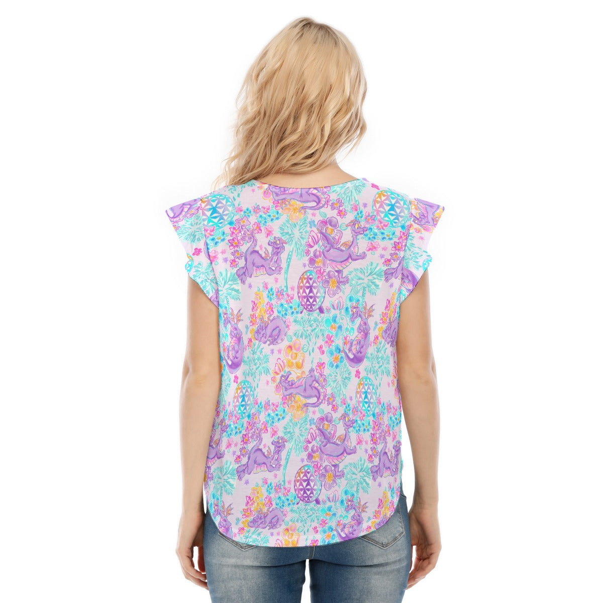 Purple Dragon Flower Power - Women’s Flutter Sleeve Top