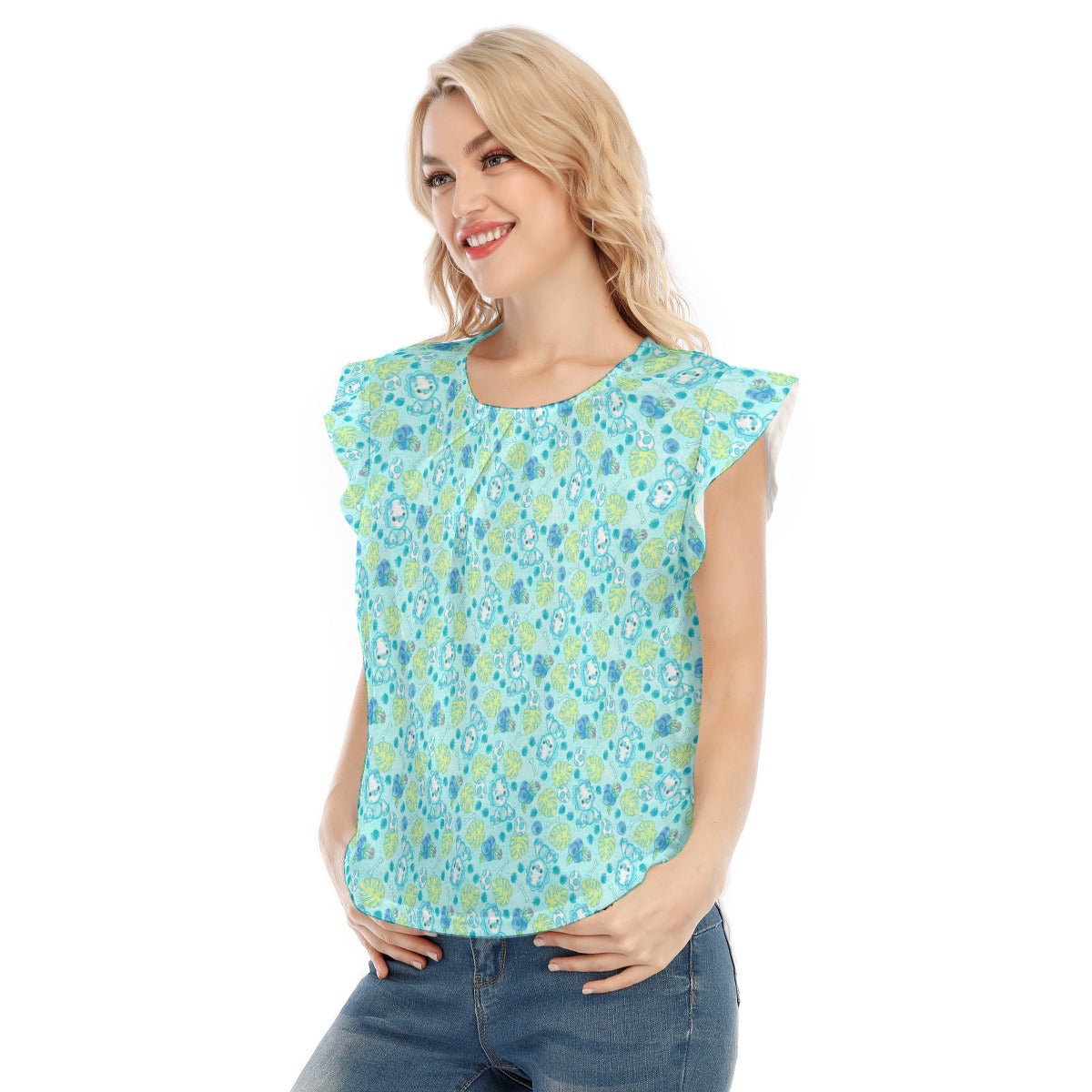 Fruitimals - Blueberry Dinosaurs - Women’s Flutter Sleeve Top