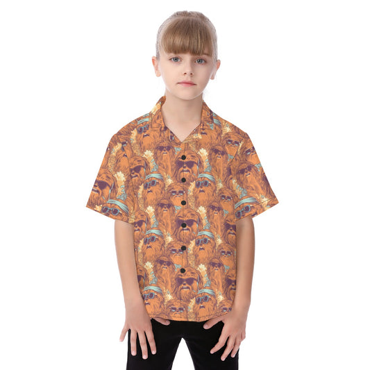 Retro Furry Friend Summer Vibes - Kid's Hawaiian Button Up Shirt