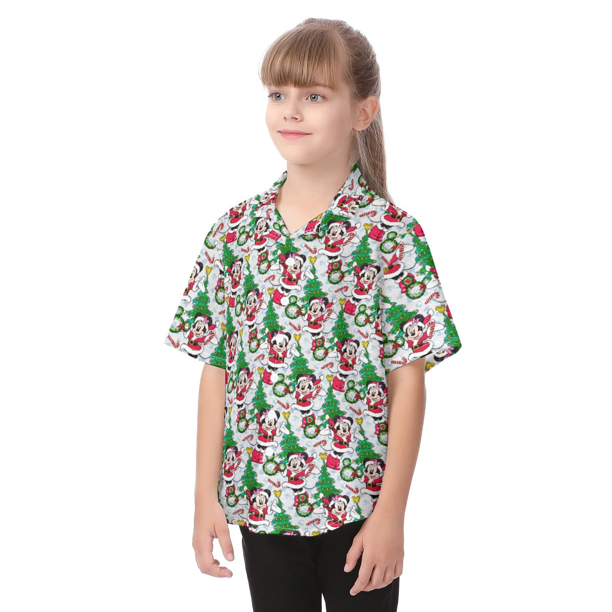 Santa Mouse with Sparkle - Kid's Hawaiian Button Up Shirt