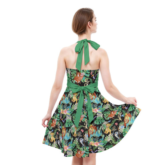 Watercolor Jungle Pride - Women's Halter Vintage Pocket Dress