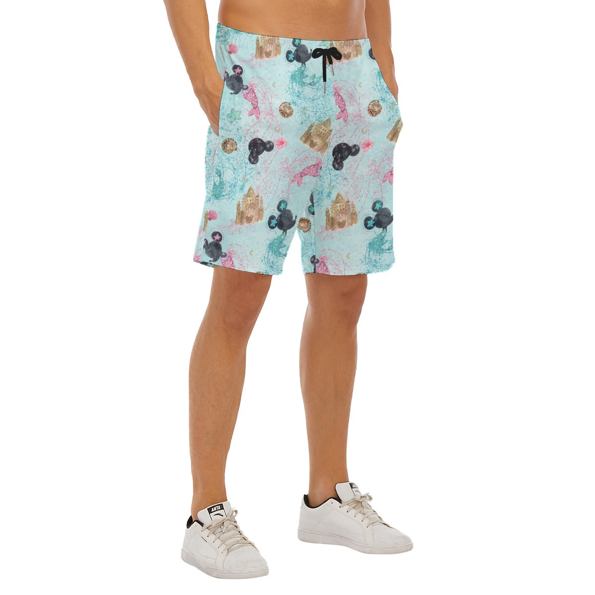 Watercolor Mermaid Mouse Ears - Men’s Pocket Beach Shorts