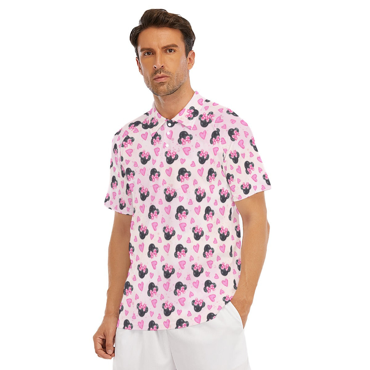 Watercolor Pink Bow Mouse Ears - Men's Polo Shirt