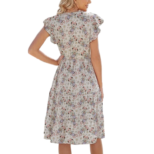 Daisy Crown Delight - Women's Tiered Pocket Midi Dress