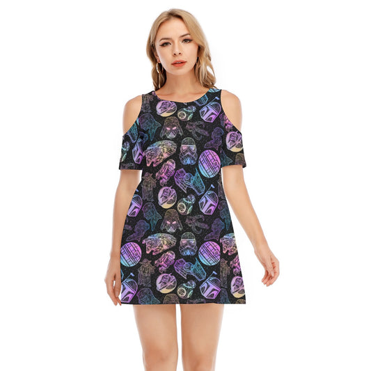 Watercolor Galactic Mandalas - Women's Cold Shoulder Cotton Dress